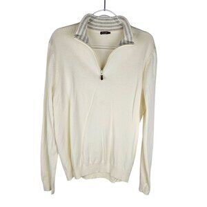 J. McLaughlin Mens Cream 1/4 Zip Sweater Soft Knit Cotton Size Medium